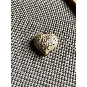 Monet Vintage I Love You Heart Trinket Box Enamel Rhinestone Gold Tone Charm